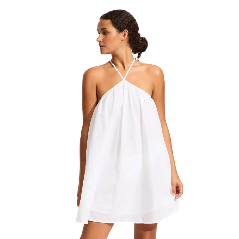 Find your perfect fit with stylish women’s clothing   Seafolly Garden Party Fleur Halter Mini Dress Cover Up - White