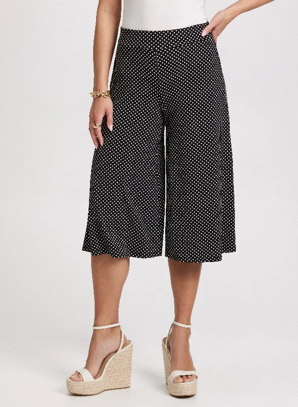 Soft, breathable fabrics for fashionable women   Pull-On Polka Dot Wide Leg Capris