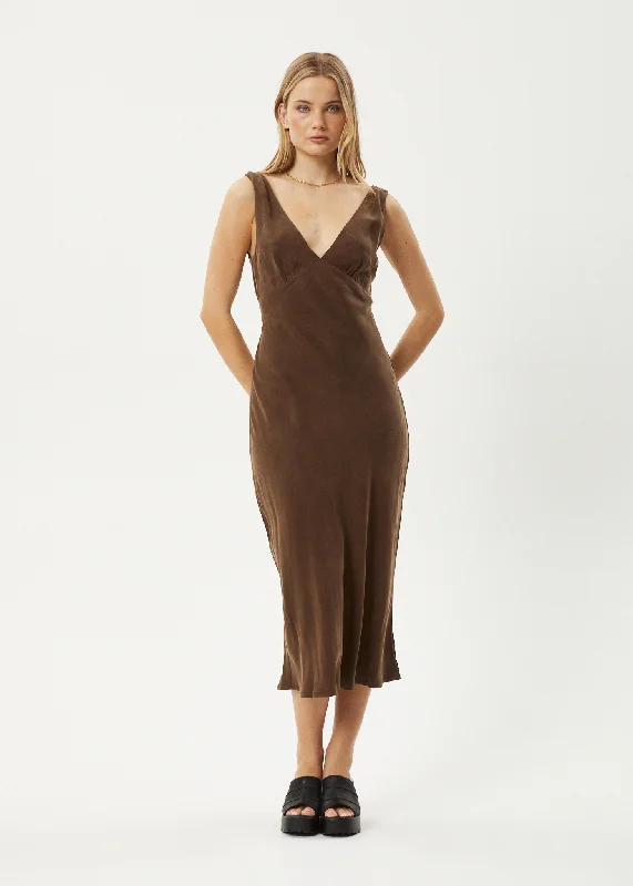 Get noticed with eye-catching women’s fashion   AFENDS Womens Gia - Cupro Maxi Dress - Coffee