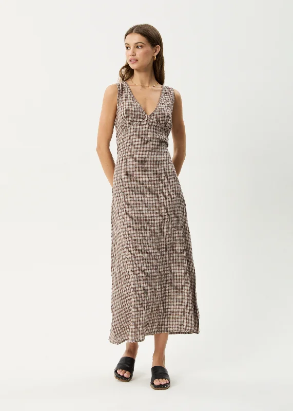 Fashion-forward styles that make a statement   AFENDS Womens Base - Seersucker Check Maxi Dress - Coffee Check