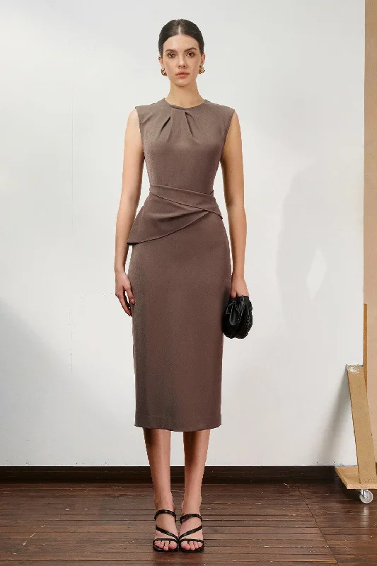Elevate your look with premium women’s wear   Whitney Sheath Sleeveless Twill Midi Dress