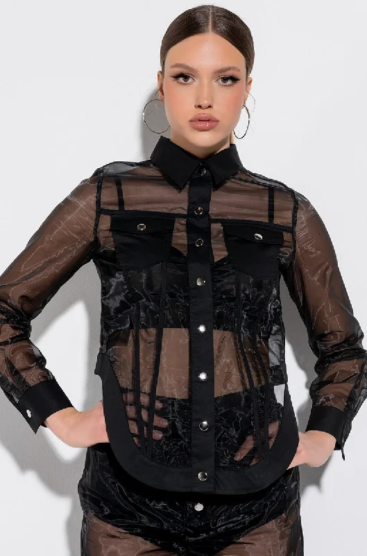 Step into style with our women’s clothing collection   INCOGNITO SHEER BUTTON DOWN