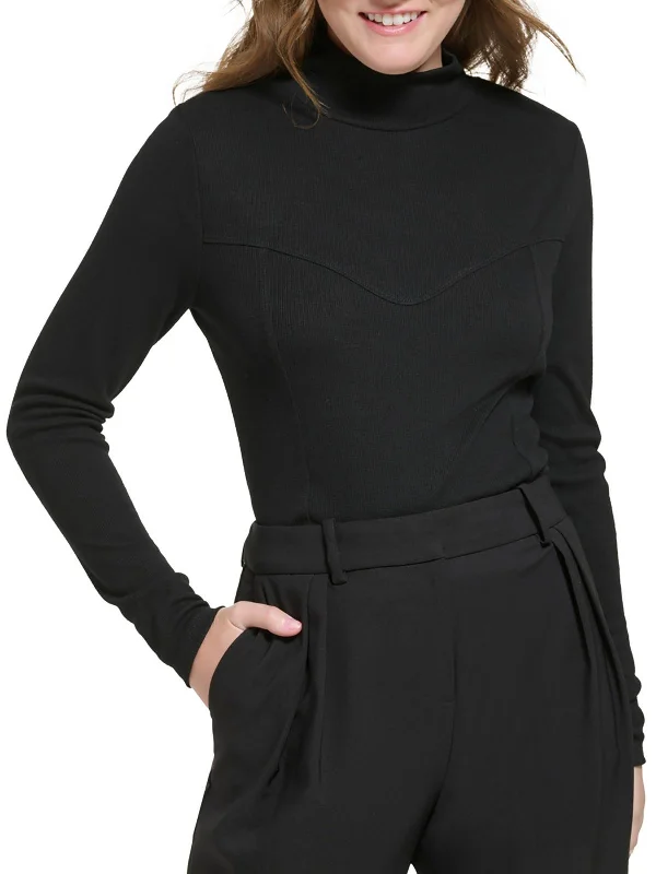 Chic, modern looks for the stylish woman   Womens Ribbed Knit Corset Seamed Mock Turtleneck Sweater