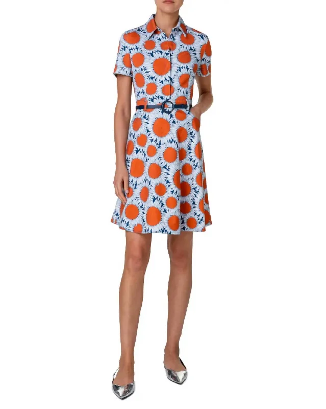Casual outfits that elevate your style   Hello Sunshine Floral Belted Denim Shirtdress In Ink Orange
