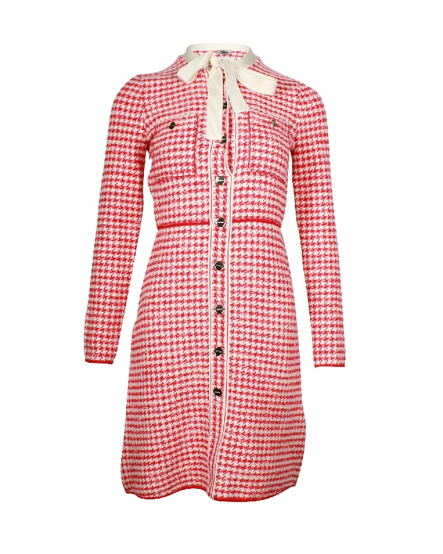 Perfect fashion pieces for the busy woman   Sandro Paris Houndstooth Button-Up Dress in Red Cotton