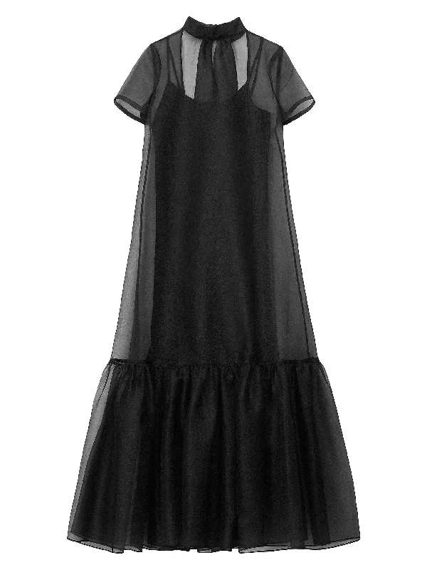 Dress up or down with these versatile pieces   STAUD Women's Calluna Organza Floor Length Dress, Black