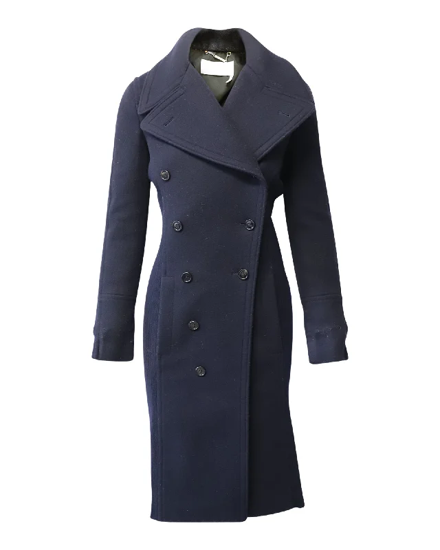Curated collections for modern, fashionable women   Chloe Mid-Length Double-Breasted Coat in Navy Blue Wool