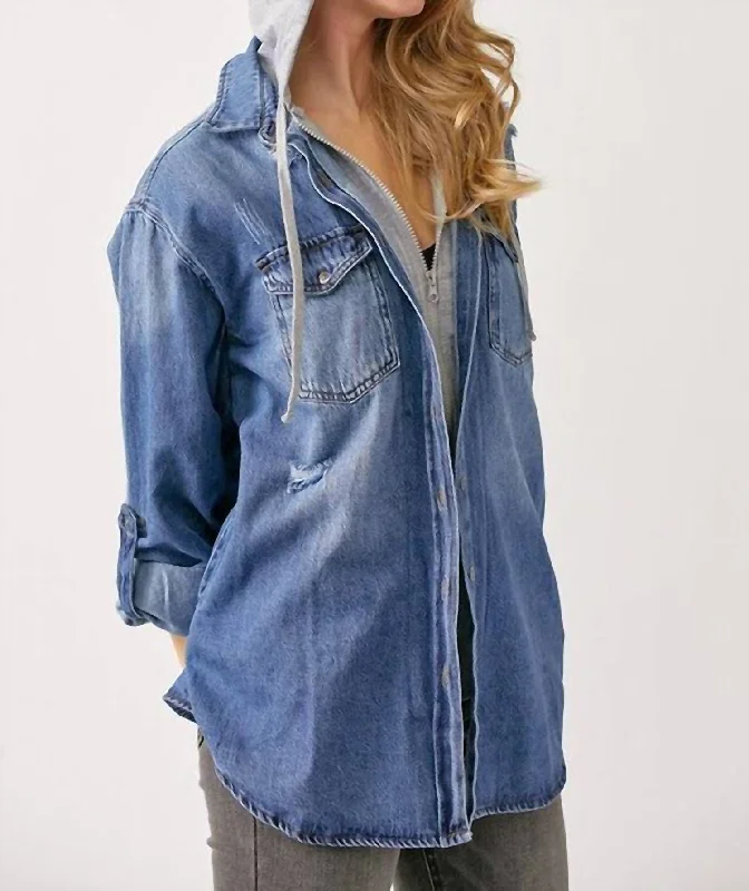 Women’s fashion that reflects your personality   Diane Hooded Shirt Jacket In Denim