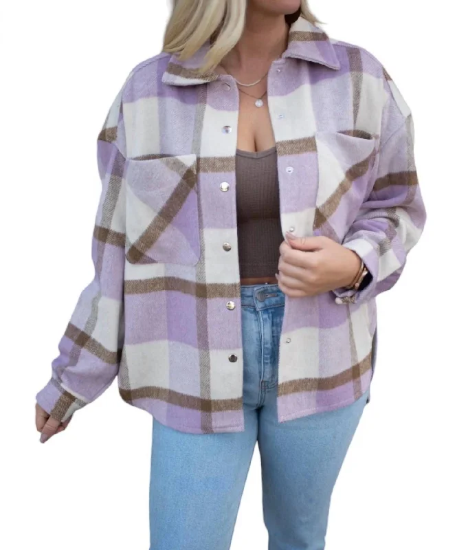 Iconic women’s outfits that never go out of style   Flannel Shacket In Lilac