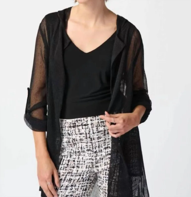 Stylish and comfortable outfits for women   Mesh Knit Hooded Jacket In Black