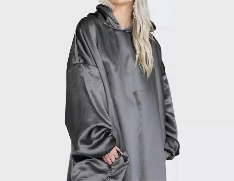 Chic and comfortable clothing for busy women   Glazey Satin Hoodie In Charcoal
