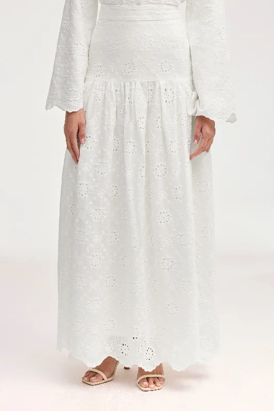 Effortlessly chic fashion for today’s woman   Halima White Eyelet Maxi Skirt