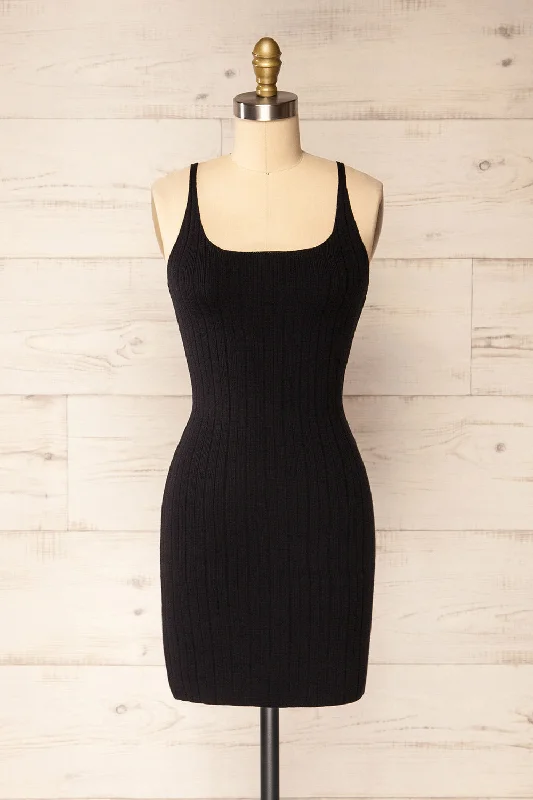 Fashion-forward styles that make a statement   Antibes Black | Short Ribbed Knit Dress