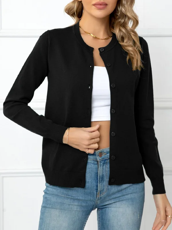 Cozy women’s clothing for the colder months   Button Down Round Neck Cardigan