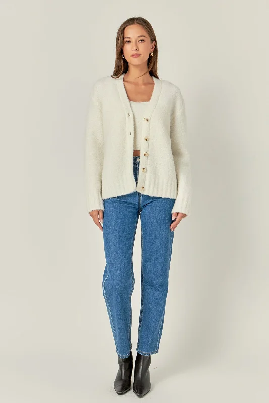 Fashion-forward women’s clothing on a budget   Fuzzy Button-Up Cardigan