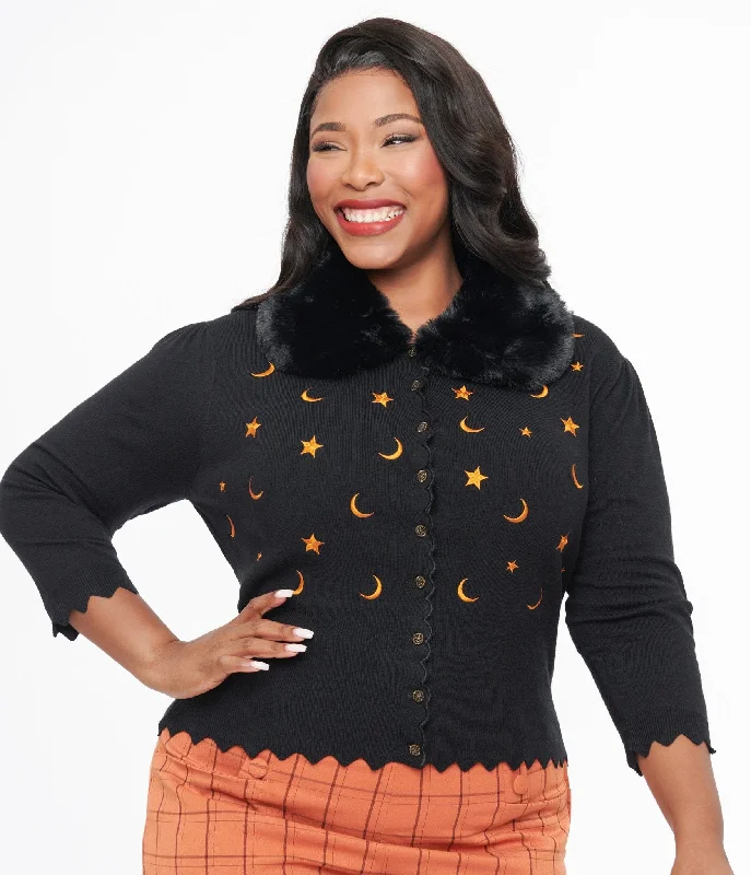 Express your style with fashionable women’s clothing   Plus Size 1950s Black & Orange Half Moon Cardigan