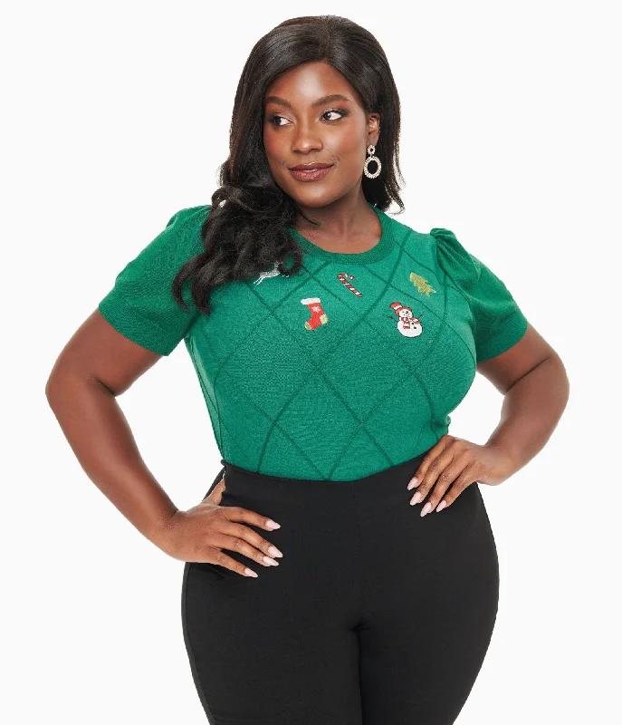 Fashionable, yet affordable women’s apparel   Unique Vintage Plus Size 1950s Green Christmas Embroidered Sweater