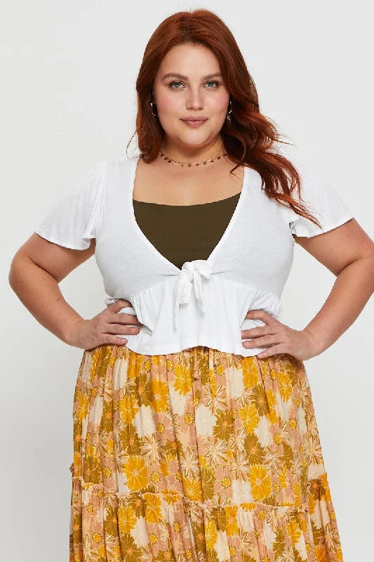 Luxurious fabrics and modern designs for women   White Cardigan Short Sleeve Jersey Tie Up