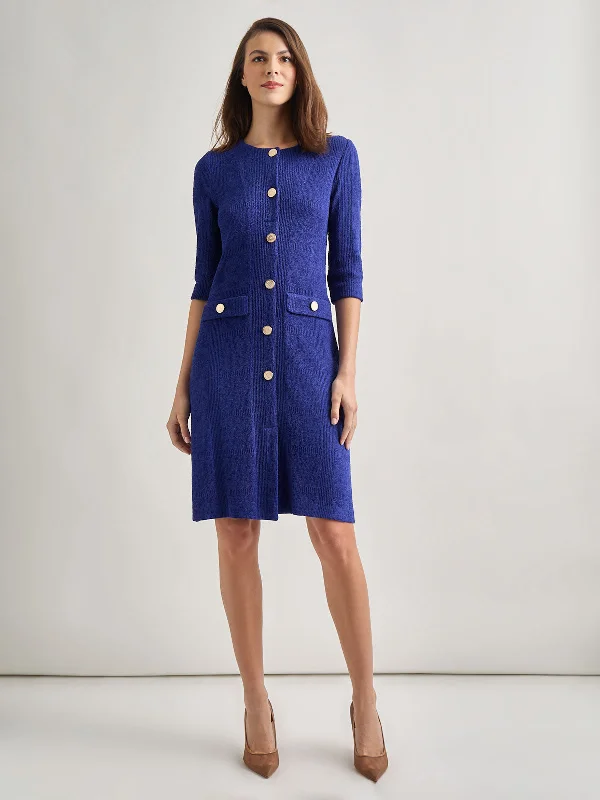 Elevate your style with fashionable women’s clothing   A-Line Button Front Jacquard Knit Dress