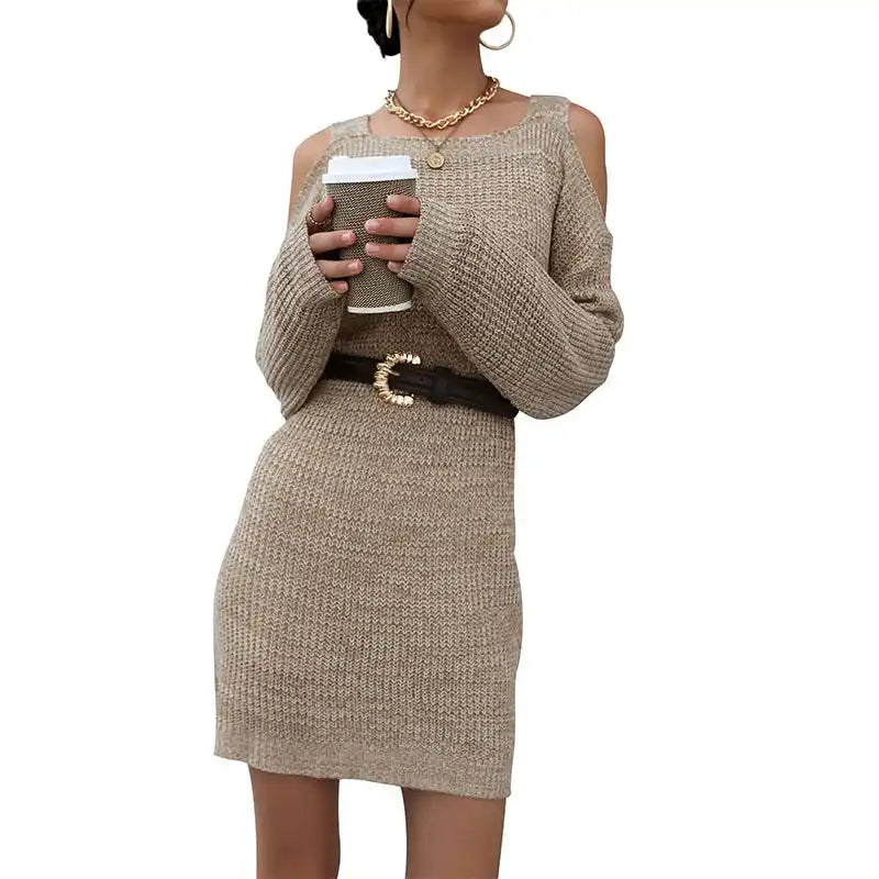 Dress to impress with elegant women’s wear   Cutout Off Shoulder Long Sleeve Pullover Solid Color Sweater Dress