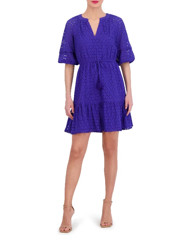 Fashionable clothing that fits every occasion   Cotton Eyelet Tasseled Drawstring Dress
