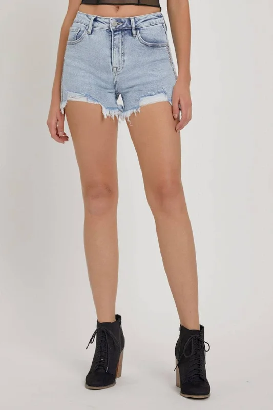 Curated collections for modern, fashionable women   RISEN Full Size High Rise Rhinestone Strap Embellished Denim Shorts