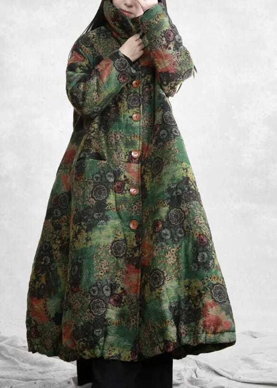 Clothing that’s as bold as you are   Modern Green High Neck Print Lengthen Fine Cotton Filled Coats Winter