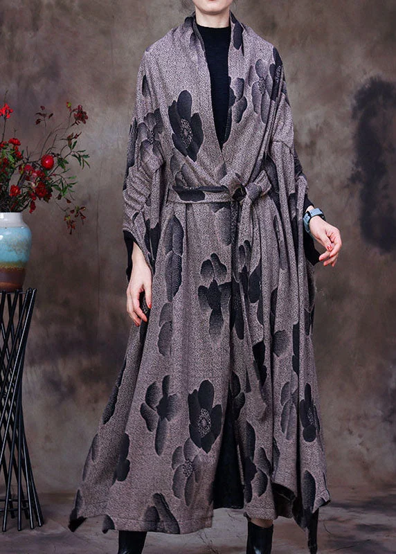 Stylish and comfortable outfits for women   Modern Grey Asymmetrical Print Woolen Coat Winter