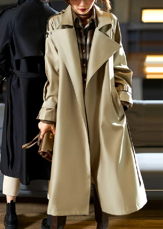 Get noticed with eye-catching women’s fashion   Modern Khaki Notched Pockets Sashes Trench Coat Fall