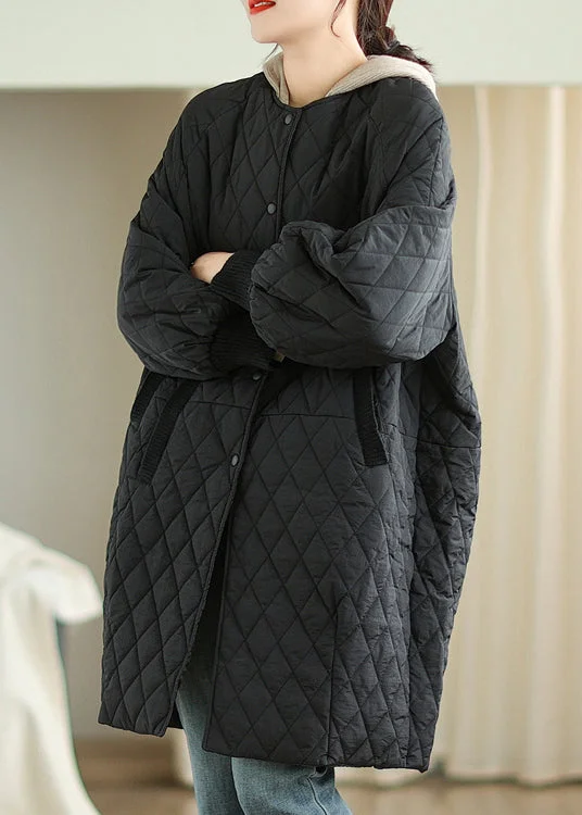 Step up your style with trendy women’s clothing   Black Pockets Loose Fine Cotton Filled Puffer Coat Hooded Winter